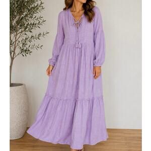 Pearl and Caviar Lavender Pink Bohemian Balloon Sleeve Zakar Maxi Dress M/L